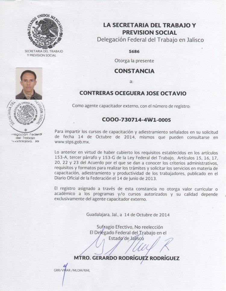 Constancia agente capacitador externo STPS